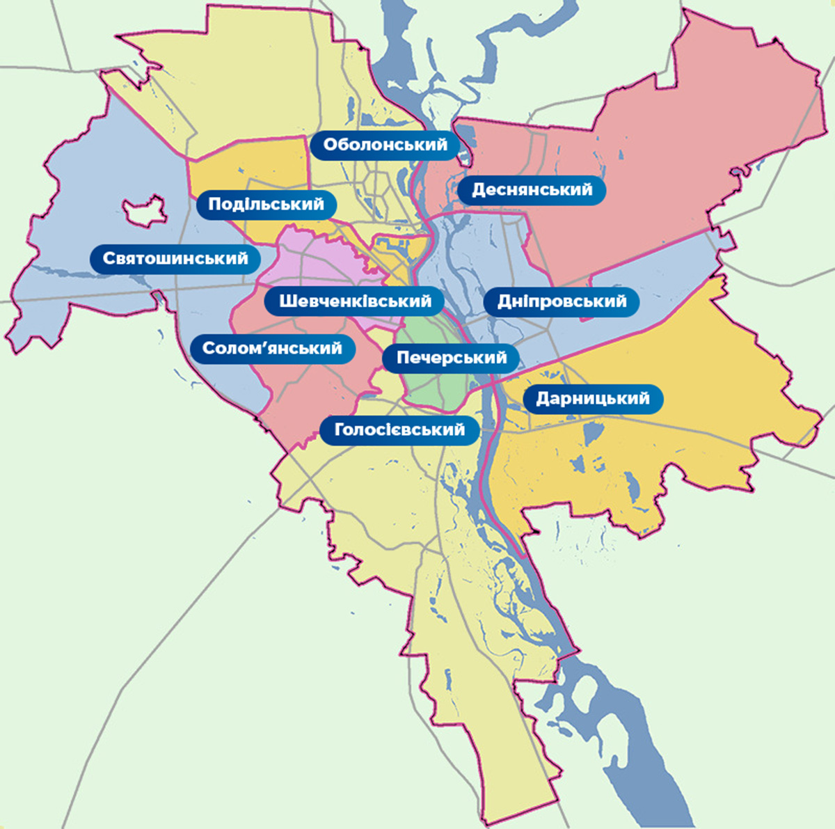 Карта Києва, Київ карта, райони Києва, Київ райони