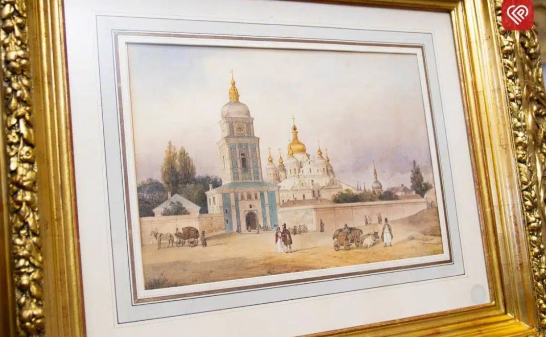 Акварель «Михайлівський Золотоверхий монастир у Києві» Тараса Шевченка. Фото: Олена Калінович